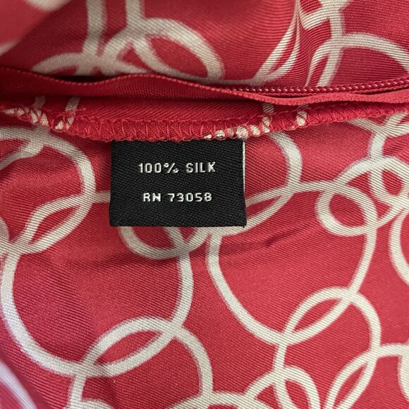 BARRIE PACE Ruby Red Tan Silk Short Sleeve Fitted Blouse Womens 18 2X Plus Top - Picture 9 of 9